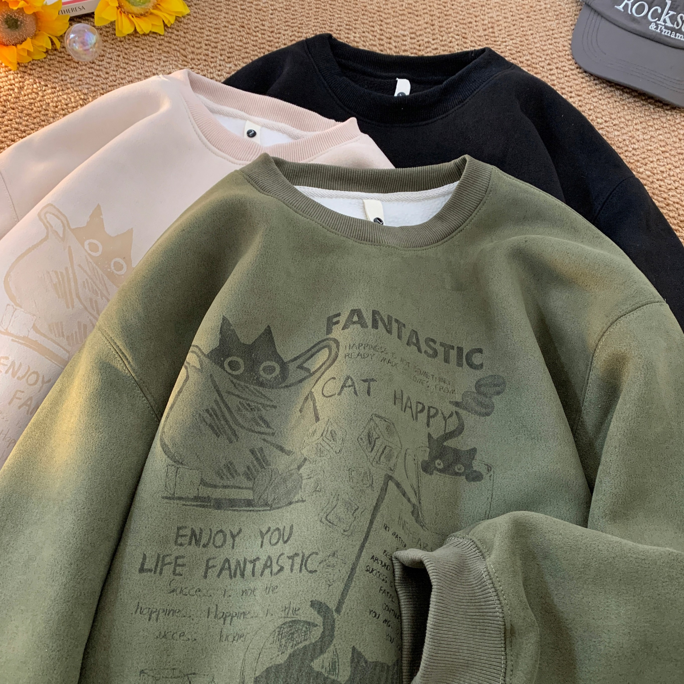 Heavy velvet thickened suede sweatshirt men's autumn and winter warm American style loose stiff round neck long-sleeved jacket