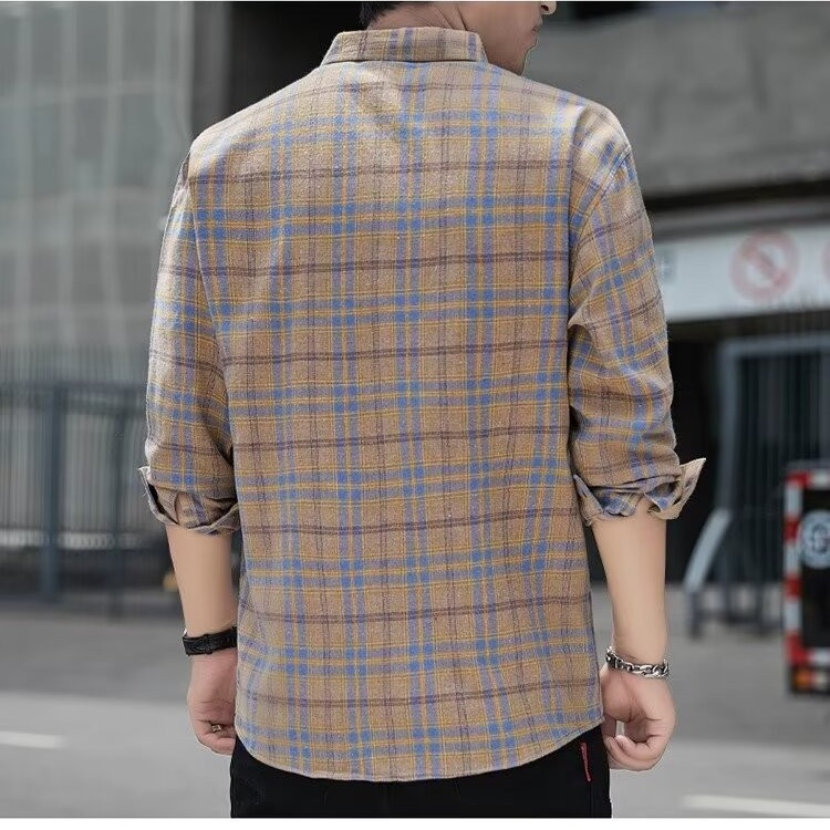 Spring and summer new long-sleeved plaid shirt for male students, Korean version, loose-fitting, versatile, trendy shirt, thin jacket