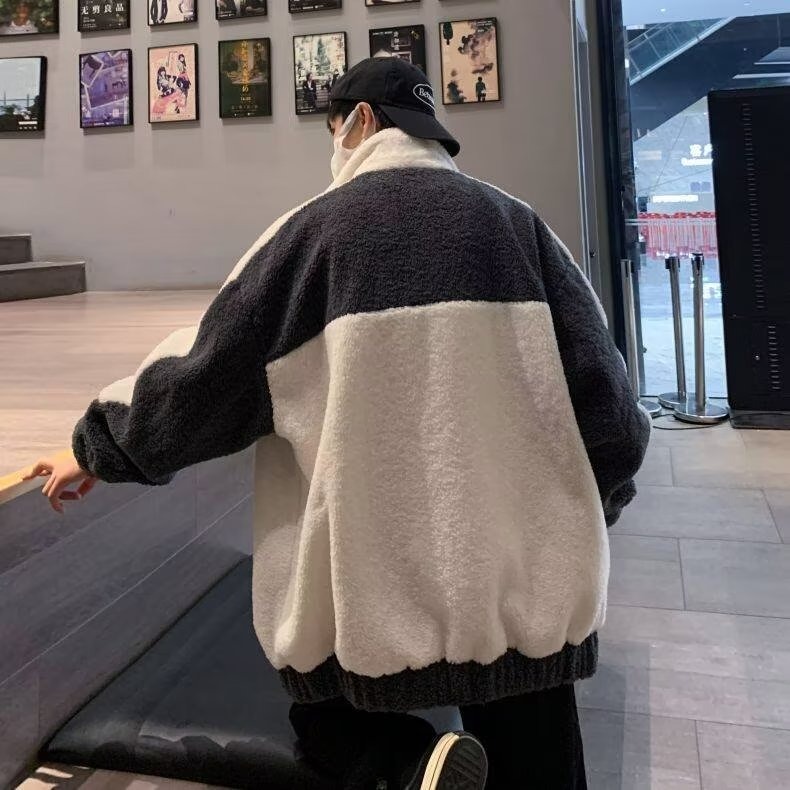 New winter season thickened color-blocking casual cotton jacket trendy brand casual versatile Harajuku style jacket couple style