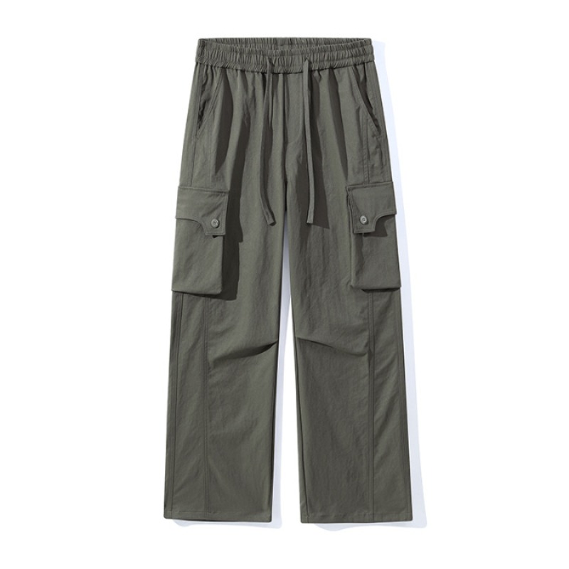 Men's spring American pleated design straight overalls women's retro all-match loose drawstring wide-leg casual pants