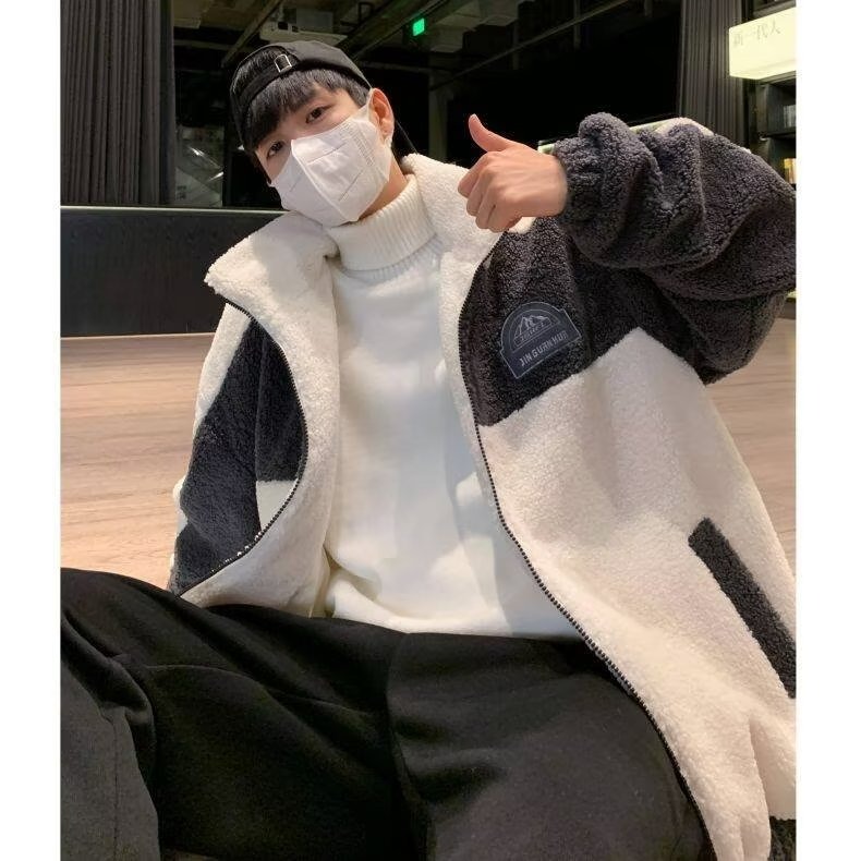 New winter season thickened color-blocking casual cotton jacket trendy brand casual versatile Harajuku style jacket couple style