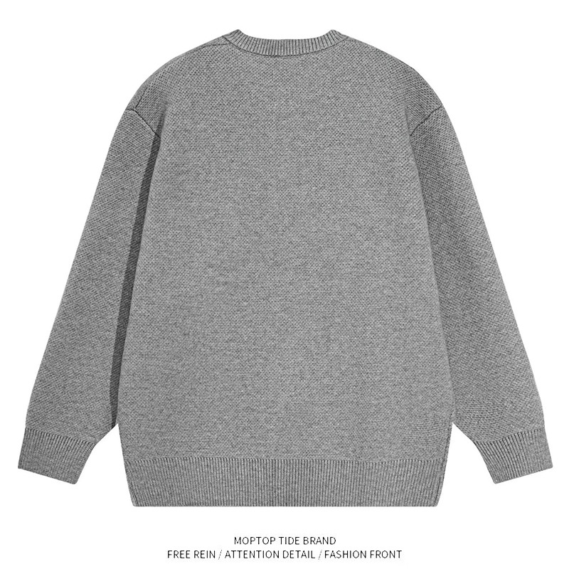 New baseball collar thick-knit cardigan sweater for men solid color loose casual lazy gray coat for men