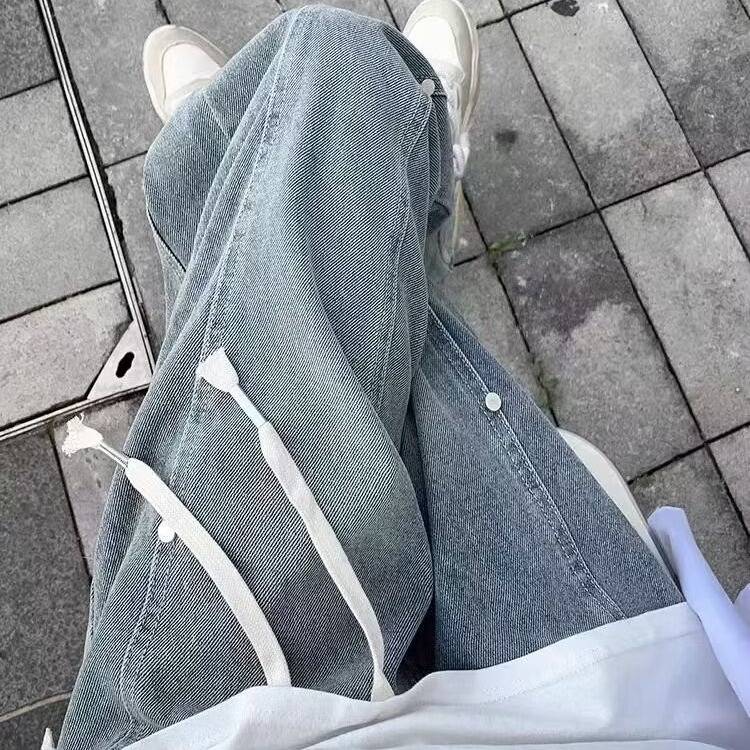 American high street washed straight jeans, casual and versatile, loose solid color denim trousers, trendy brand for men and women