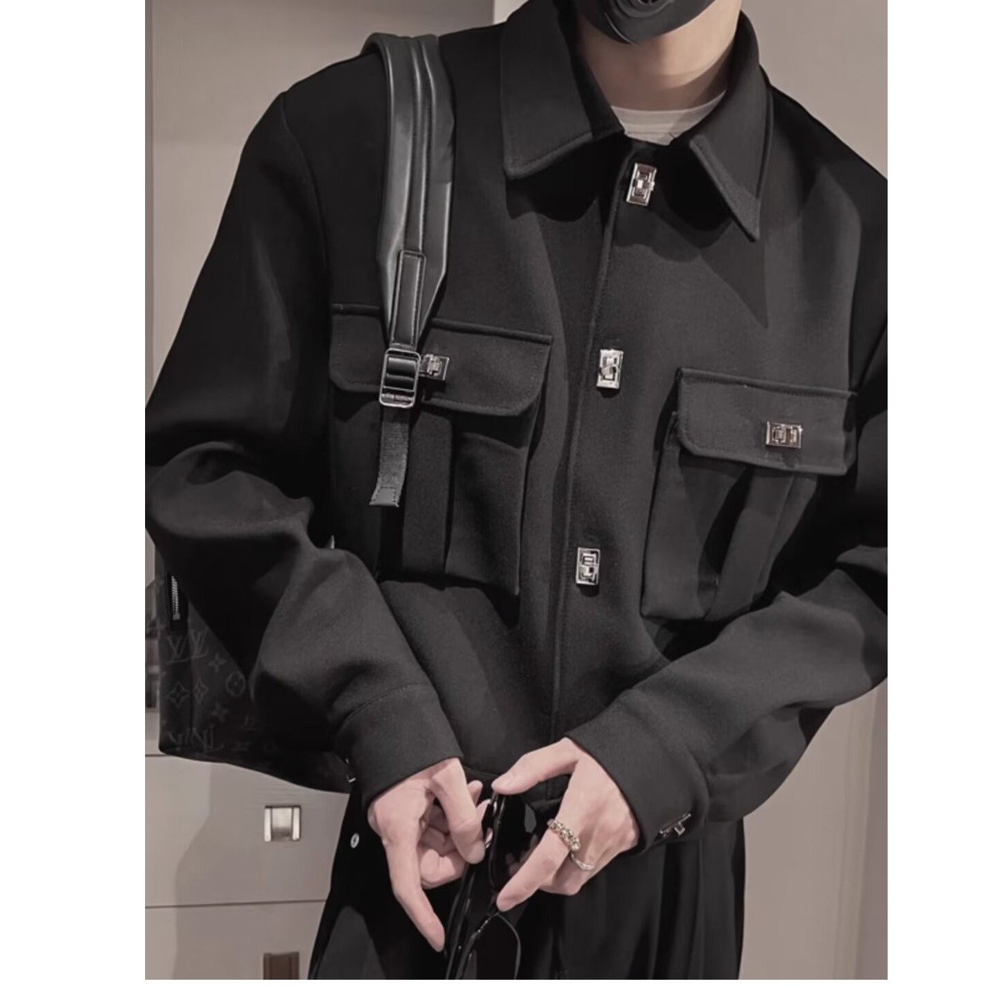 Teenagers short outer wear regular trendy lapel solid color daily jacket spring and autumn niche design metal buttons