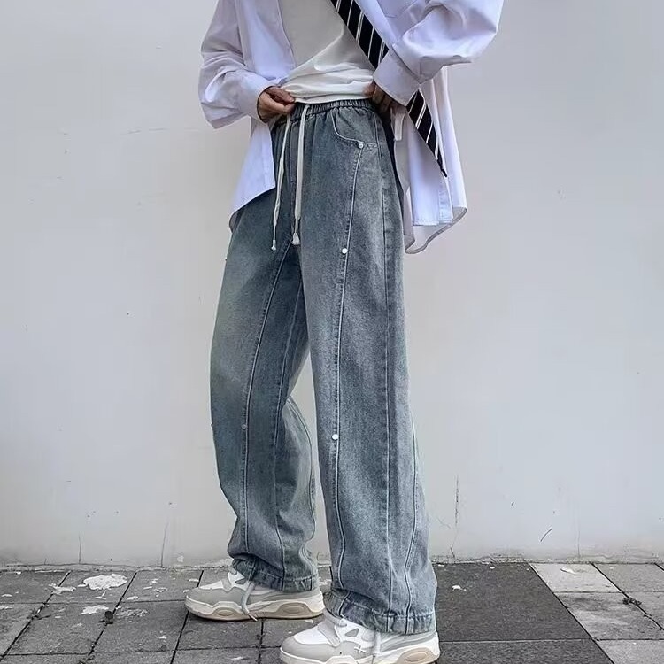 American high street washed straight jeans, casual and versatile, loose solid color denim trousers, trendy brand for men and women