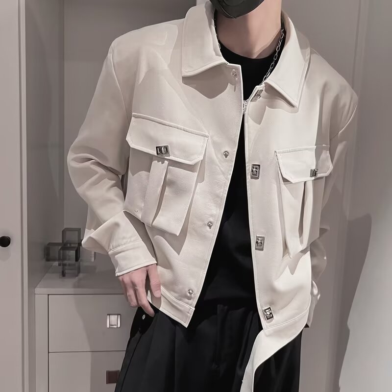 Teenagers short outer wear regular trendy lapel solid color daily jacket spring and autumn niche design metal buttons