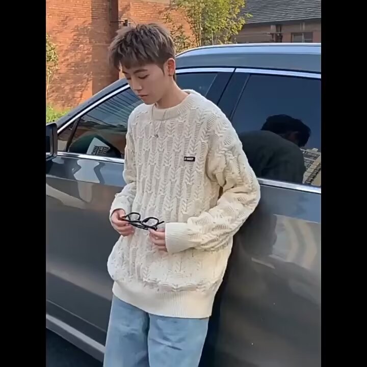 Japanese twist sweater men's new winter style lazy style high-end autumn and winter sweater jacket men's style