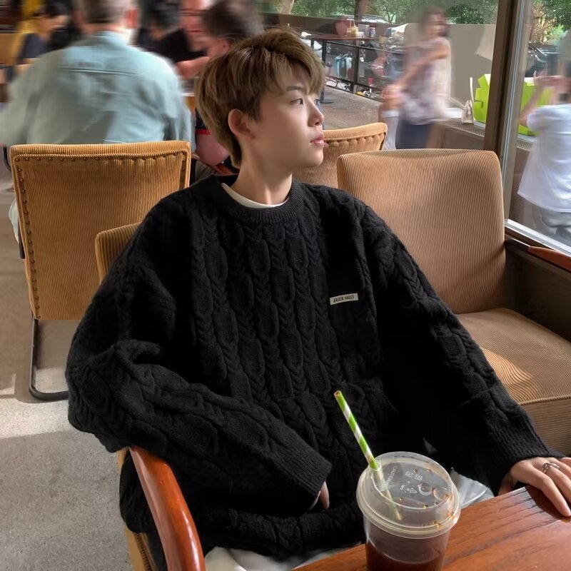 Japanese twist sweater men's new winter style lazy style high-end autumn and winter sweater jacket men's style