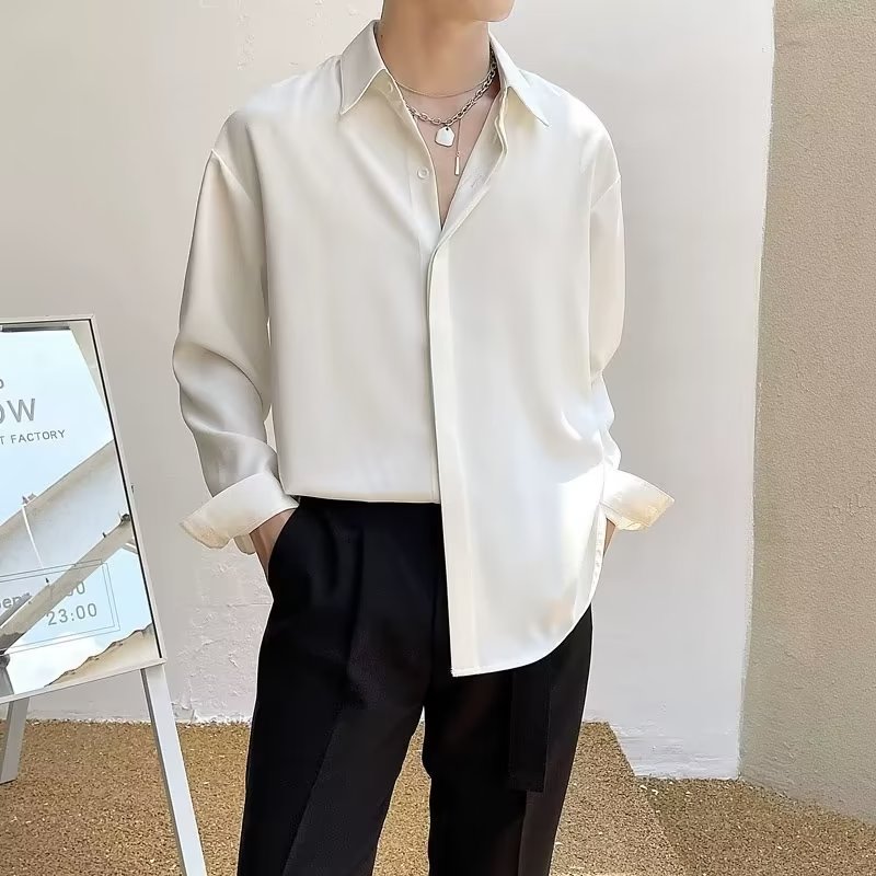 Solid color youth popular ins fashion simple long-sleeved trendy new shirt Harajuku daily trend summer men's standard