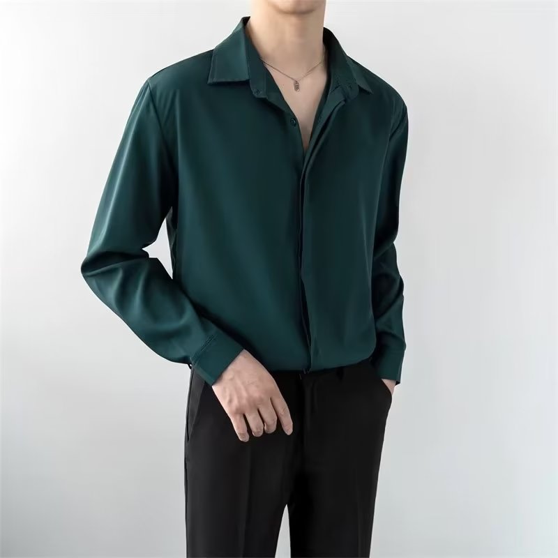 Solid color youth popular ins fashion simple long-sleeved trendy new shirt Harajuku daily trend summer men's standard