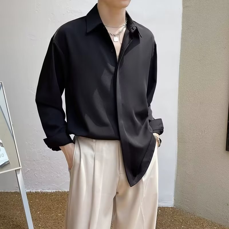 Solid color youth popular ins fashion simple long-sleeved trendy new shirt Harajuku daily trend summer men's standard