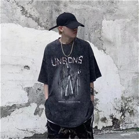 American retro short-sleeved T-shirt summer ins trendy old hip-hop half-sleeved loose hiphop street top