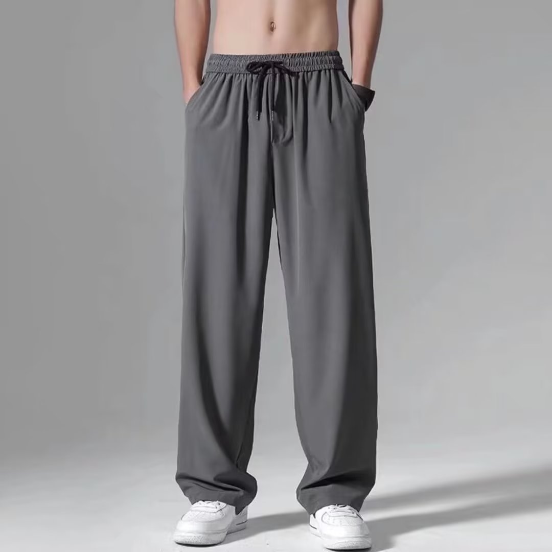 Men's summer thin black wide-leg loose versatile sports pants for boys straight-leg casual trousers