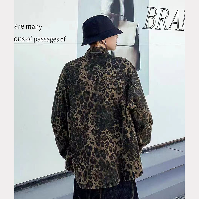 Spring retro high-end leopard pattern long-sleeved shirt men's niche metal button yuppie shirt jacket