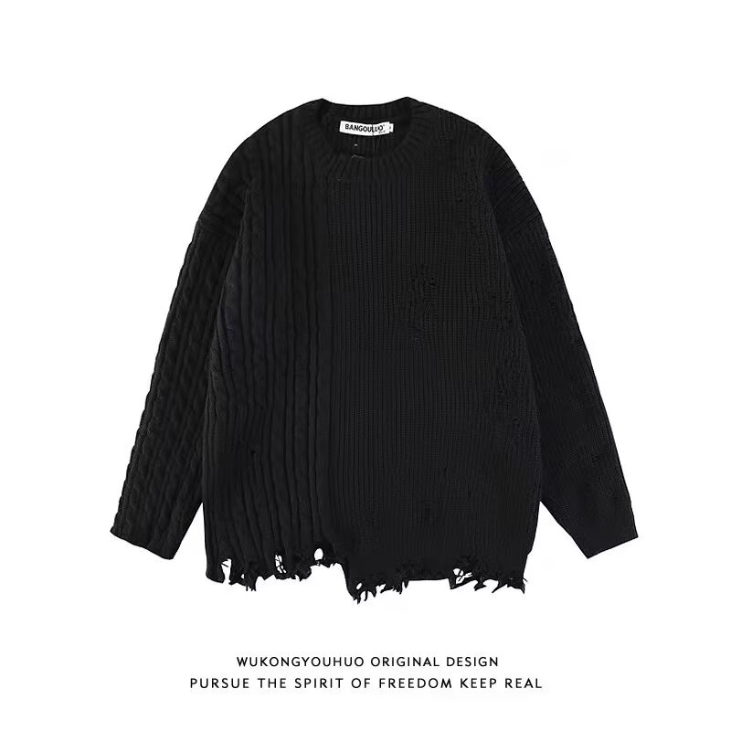 Korean knitted sweater tops for women, new style, holes, personalized design, sweet and cool style, medium and long sweaters for small people, trendy spring and autumn