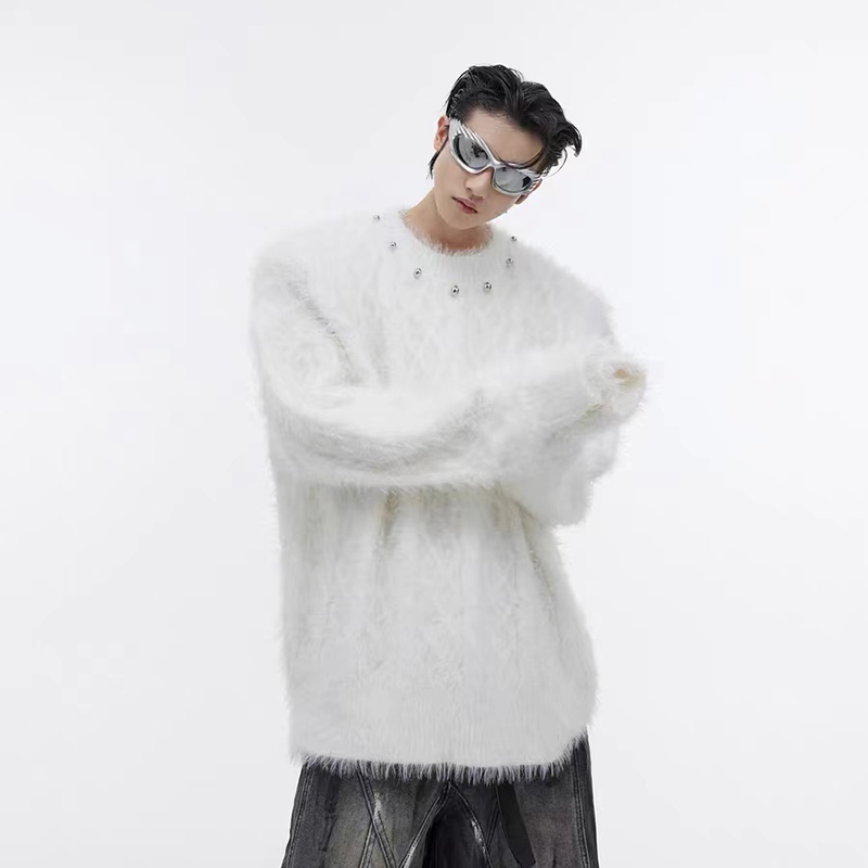 Heavy niche metal button design knitted sweater for men and women solid color loose lazy sweater trendy