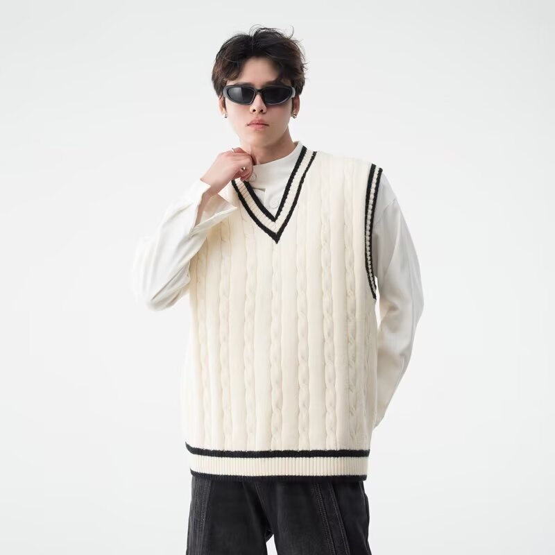 British college style V-neck knitted vest for women autumn and winter twist pullover vest sweater vest vest