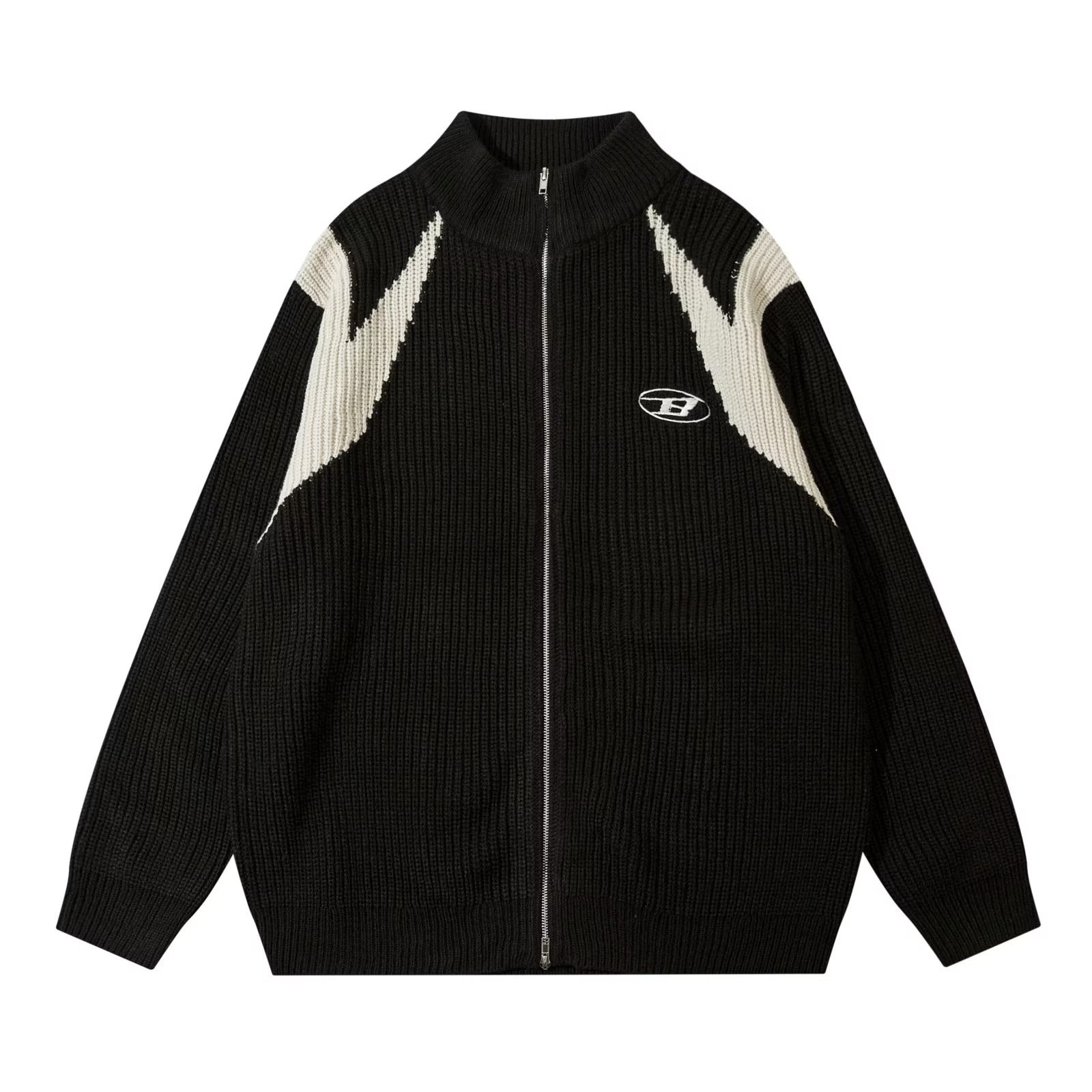 Spring and autumn new embroidery letters, tide brand lazy couples, knitting zipper retro cardigan sweater outside women