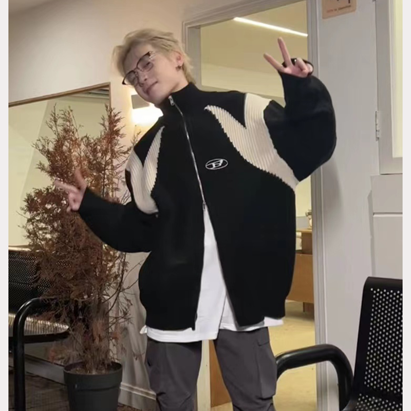 Spring and autumn new embroidery letters, tide brand lazy couples, knitting zipper retro cardigan sweater outside women