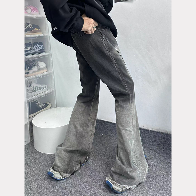 European station heavy industry gradient jeans men's gray spring fashion trend casual slim slightly flared long pants