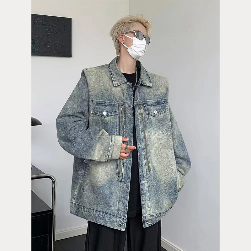 Retro design sense niche American -style washing denim jacket Men's spring and autumn ins Tide brand couple high -level sensor jacket