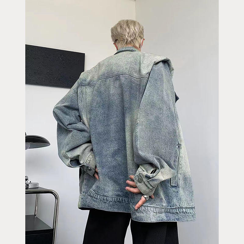 Retro design sense niche American -style washing denim jacket Men's spring and autumn ins Tide brand couple high -level sensor jacket