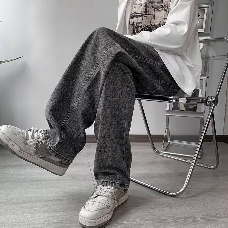 American retro washed jeans men's trendy brand ins loose casual versatile straight wide leg trousers