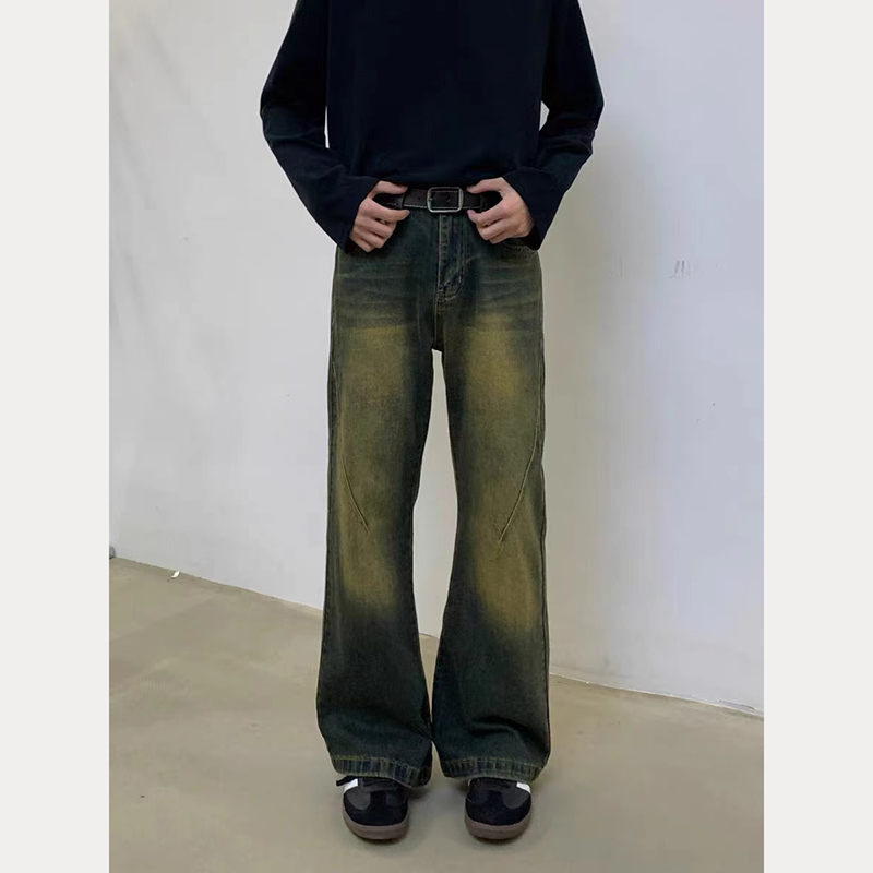 Spring and autumn American retro jeans, loose, handsome, casual wide-leg pants, trendy brand ins, high street, slightly flared pants for men