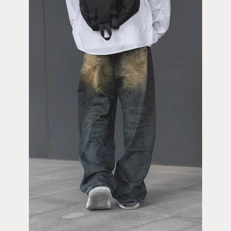 New Japanese style simple literary American retro wide leg jeans loose distressed trousers versatile ins trend