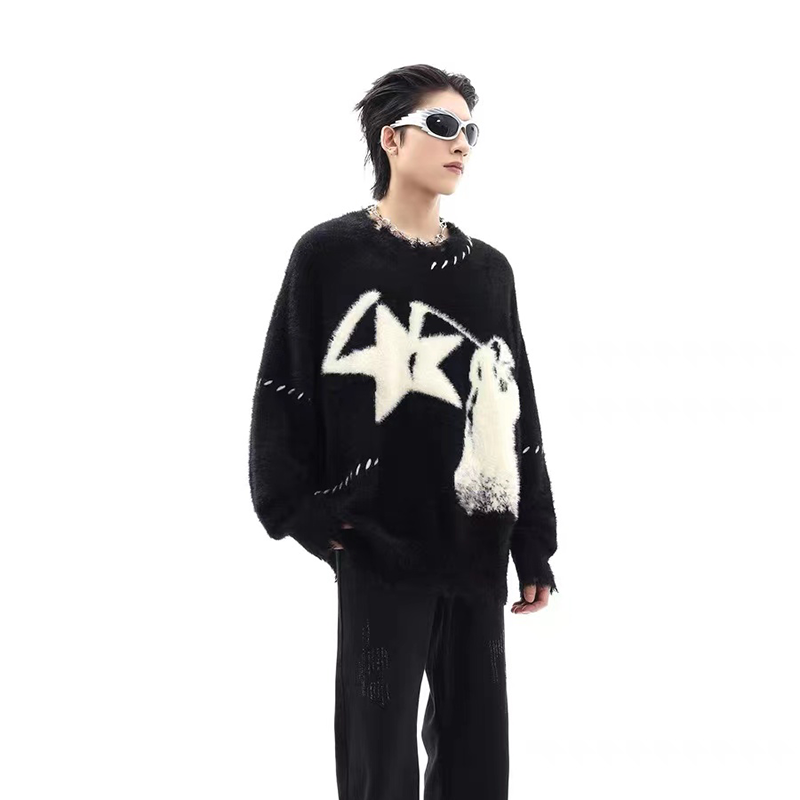 American Cartoon Soft Mink Plush Cute Jacquard Sweater Women's Autumn and Winter Couple Style Knitted Sweater Top