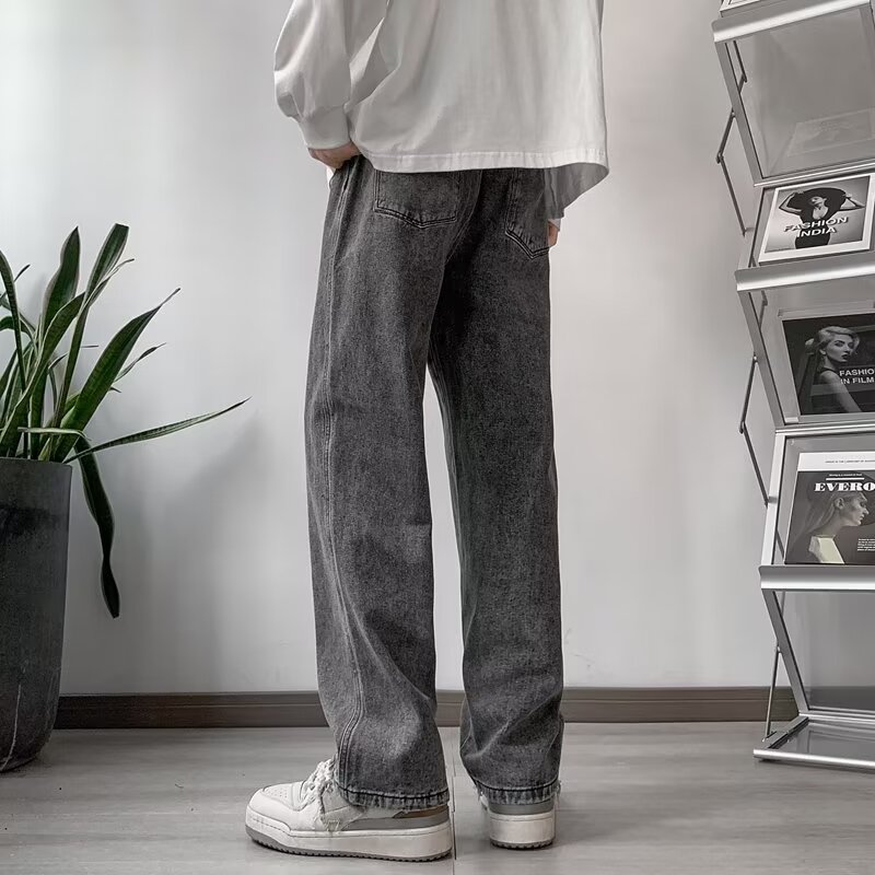 American retro washed jeans men's trendy brand ins loose casual versatile straight wide leg trousers