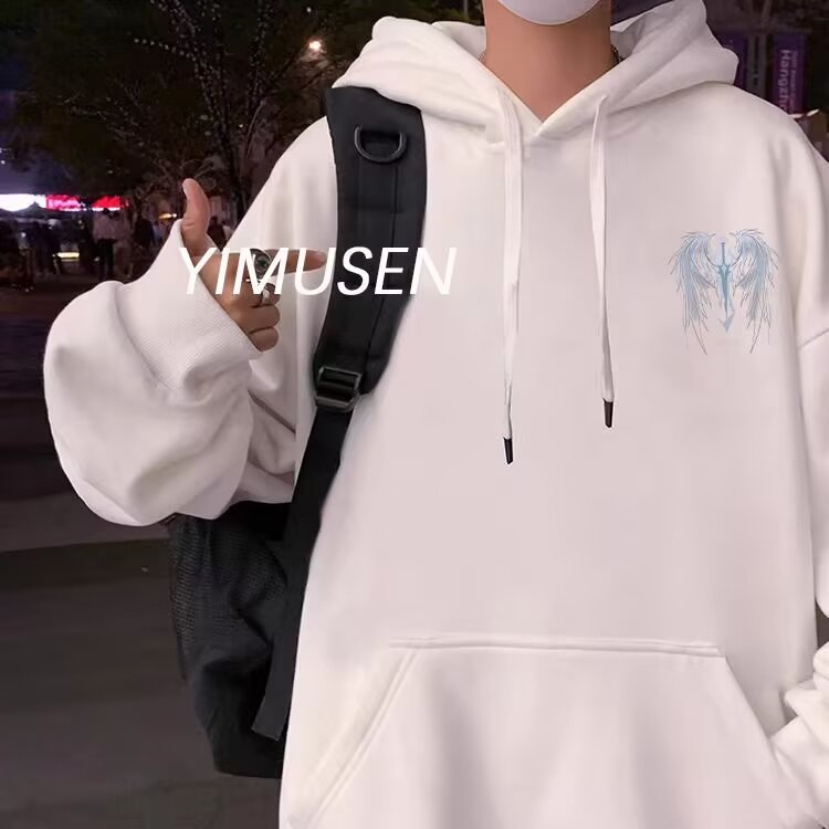 New American wing print hooded sweatshirt for boys, velvet thickened jacket, retro top for couples