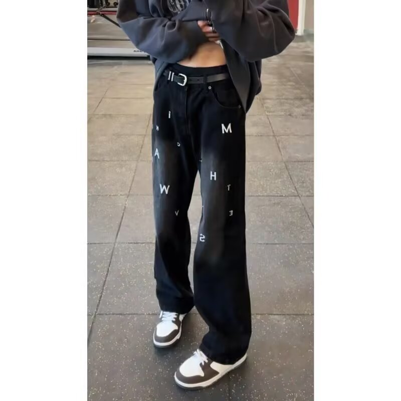 Washed jeans men's summer thin loose retro Korean wide-leg pants high street handsome daddy trousers