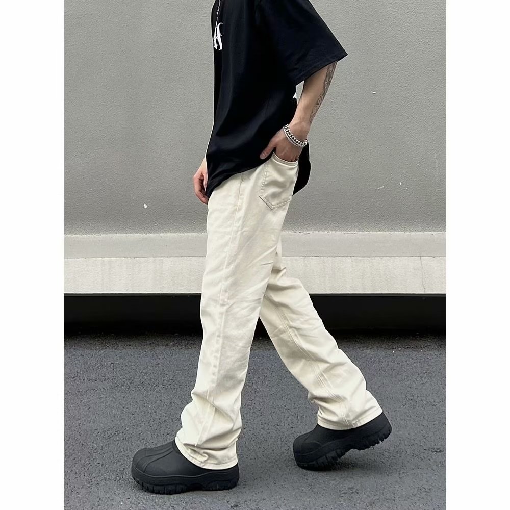 American high street youth solid color casual jeans men