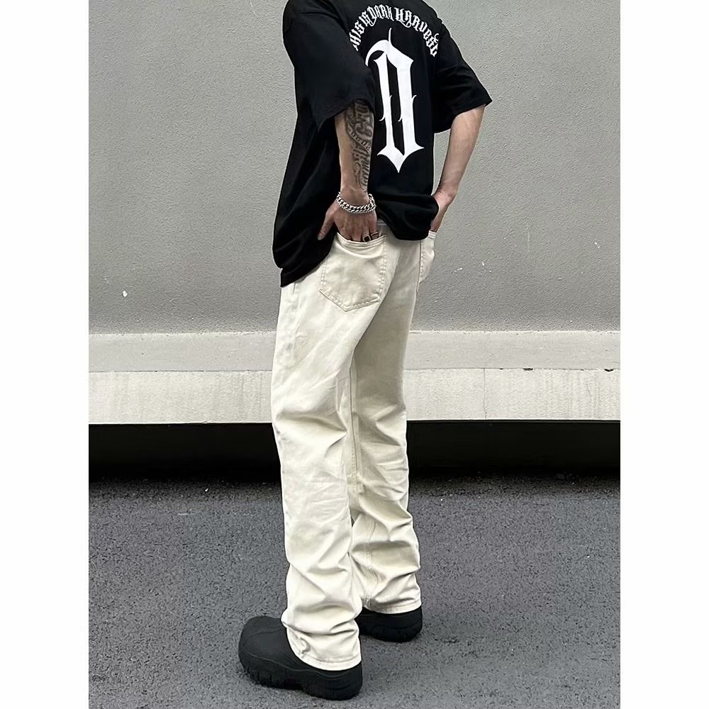American high street youth solid color casual jeans men