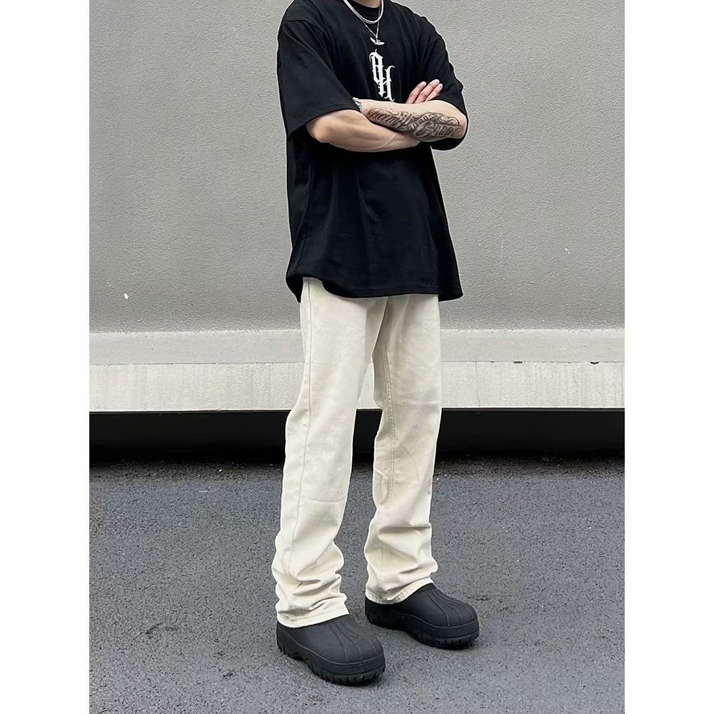 American high street youth solid color casual jeans men