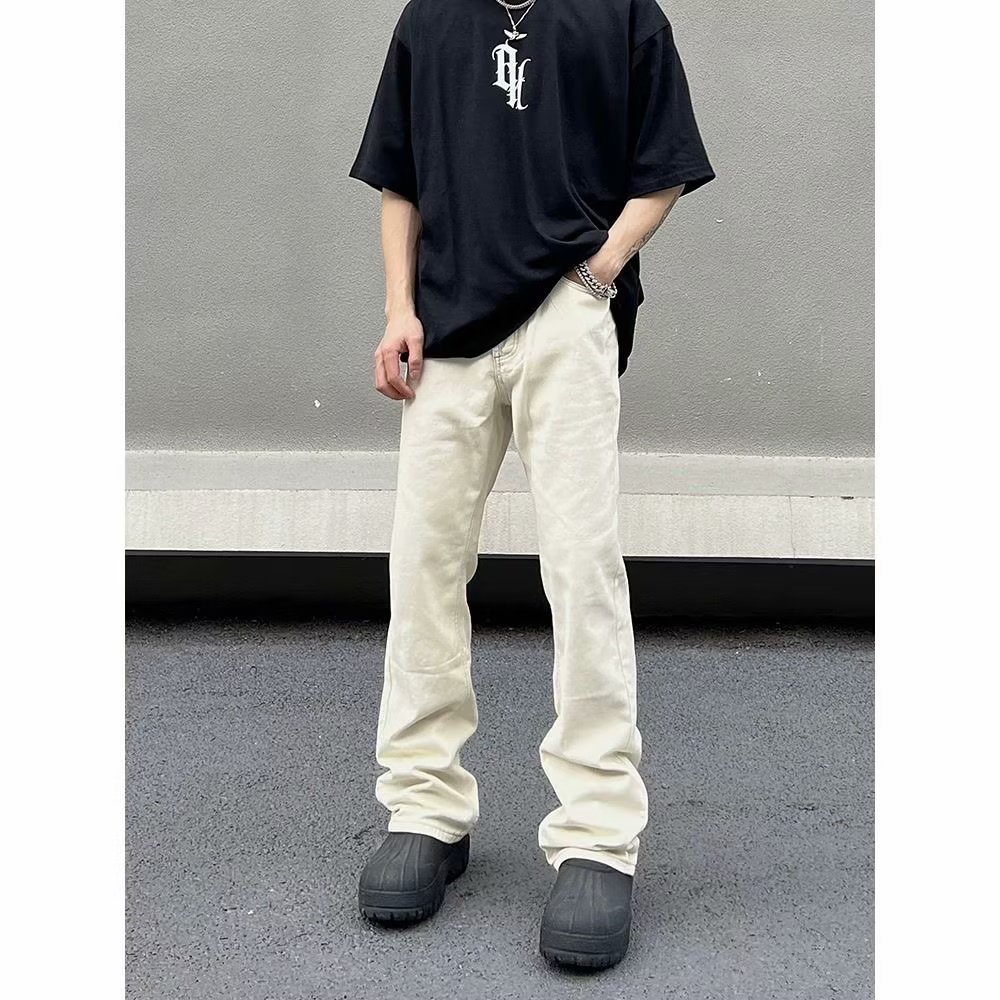 American high street youth solid color casual jeans men