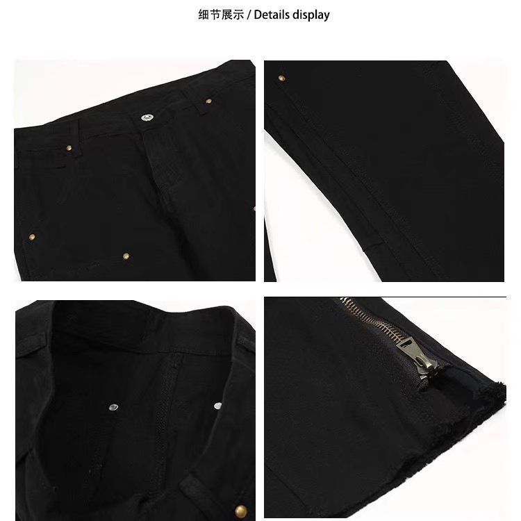 High Street Spring and Summer Retro Washed Dark Jeans Men's Trendy Brand Slim Fit Small Feet Versatile Zipper Slit Trousers