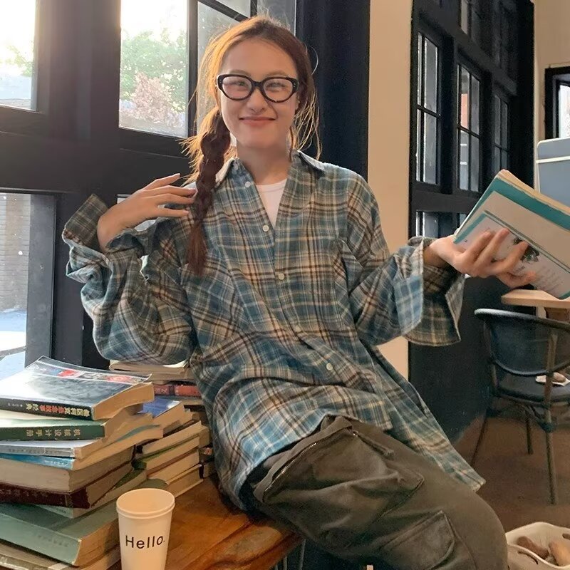 American retro yellow plaid shirt men and women trendy brand niche design long sleeve thin shirt sun protection jacket spring