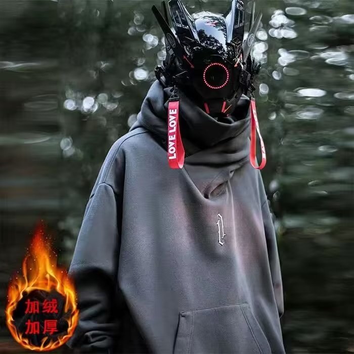 Hooded sweatshirt men's winter velvet turtleneck loose embroidered high street style hip-hop retro Hong Kong style jacket