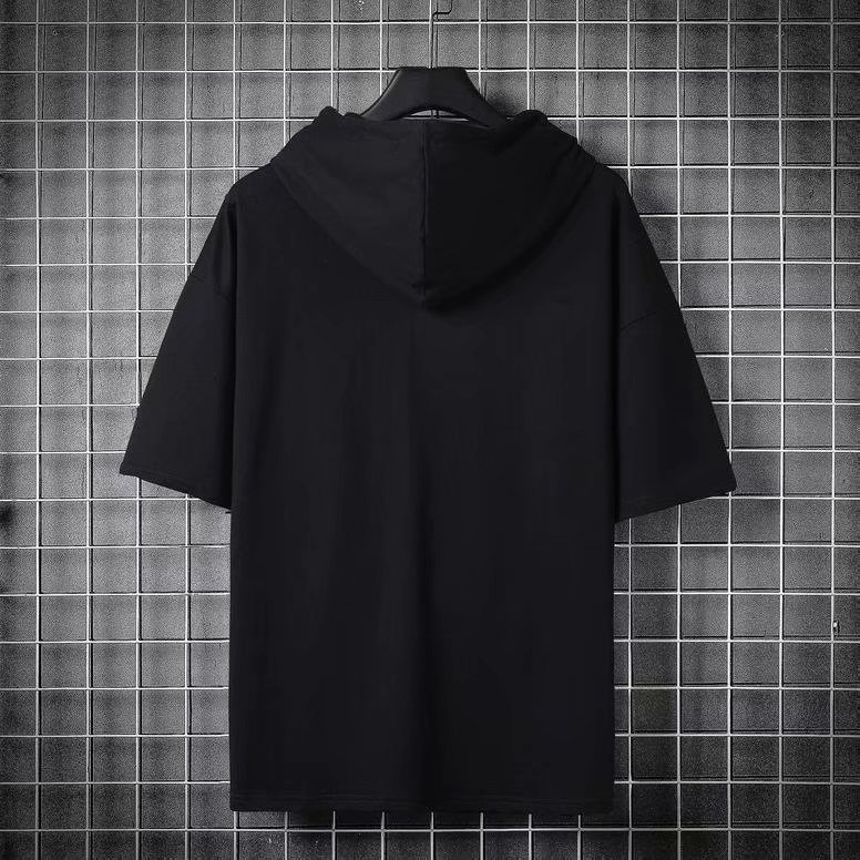 Summer casual new hooded short-sleeved T-shirt men's thin design half-sleeved spliced ​​sweatshirt men's clothing
