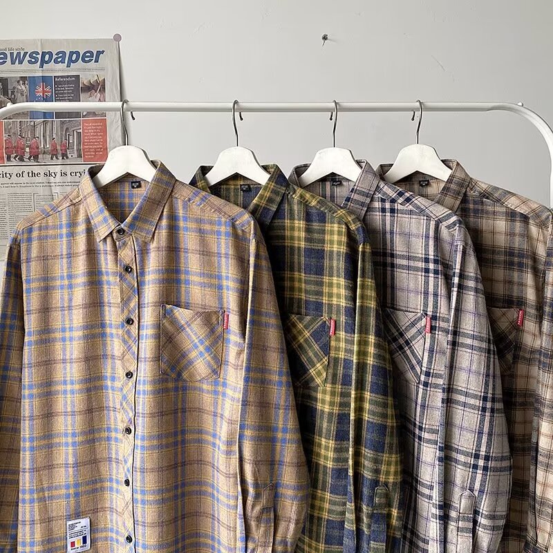 Spring and summer new long-sleeved plaid shirt for male students, Korean version, loose-fitting, versatile, trendy shirt, thin jacket