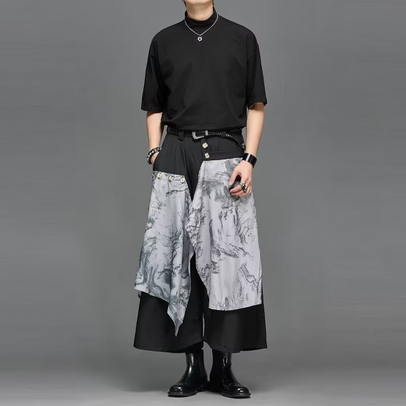 Japanese trendy fashion new artistic temperament ins nine-point pants wide-leg pants Japanese retro tailoring casual pants