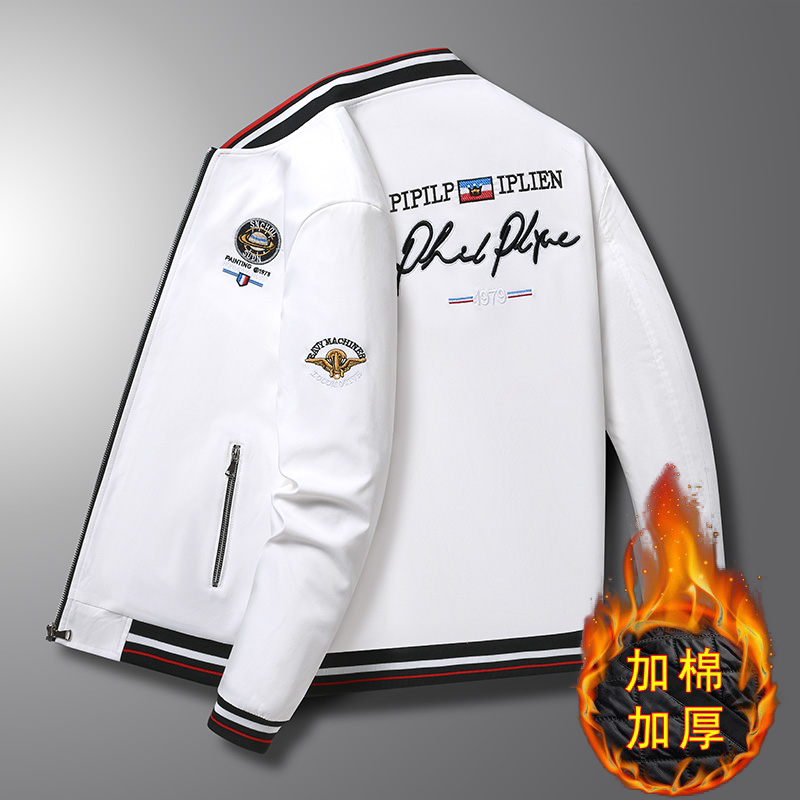 European station high-end little bee embroidery men's cotton thickened cold-resistant warm jacket autumn and winter slim jacket trendy