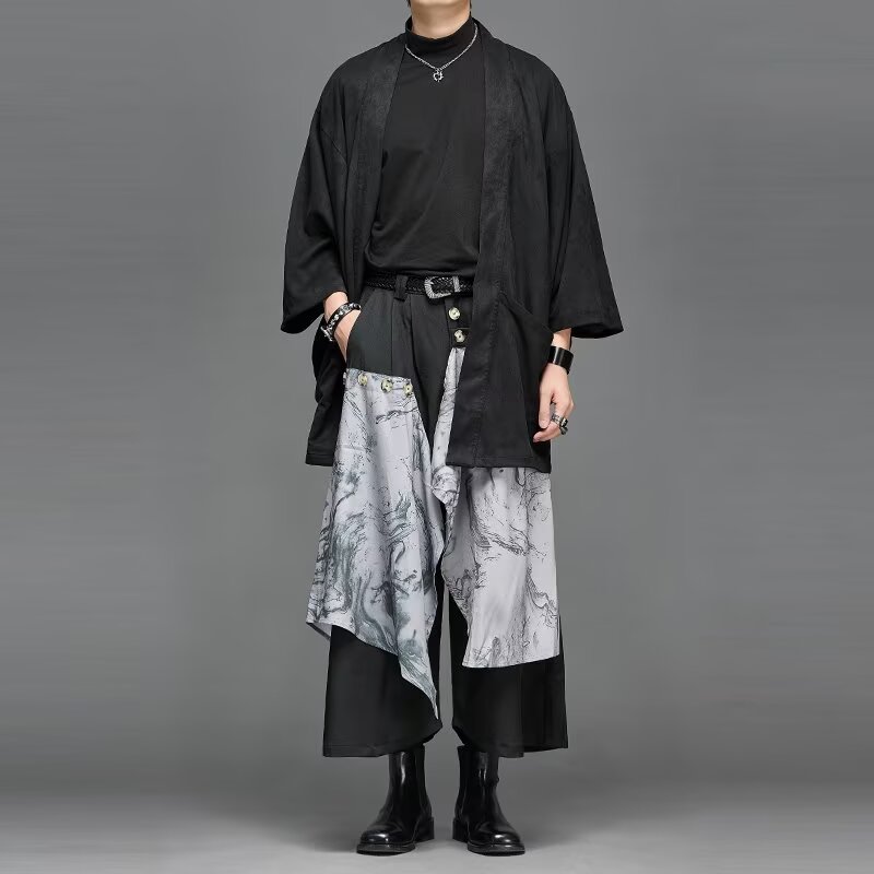 Japanese trendy fashion new artistic temperament ins nine-point pants wide-leg pants Japanese retro tailoring casual pants