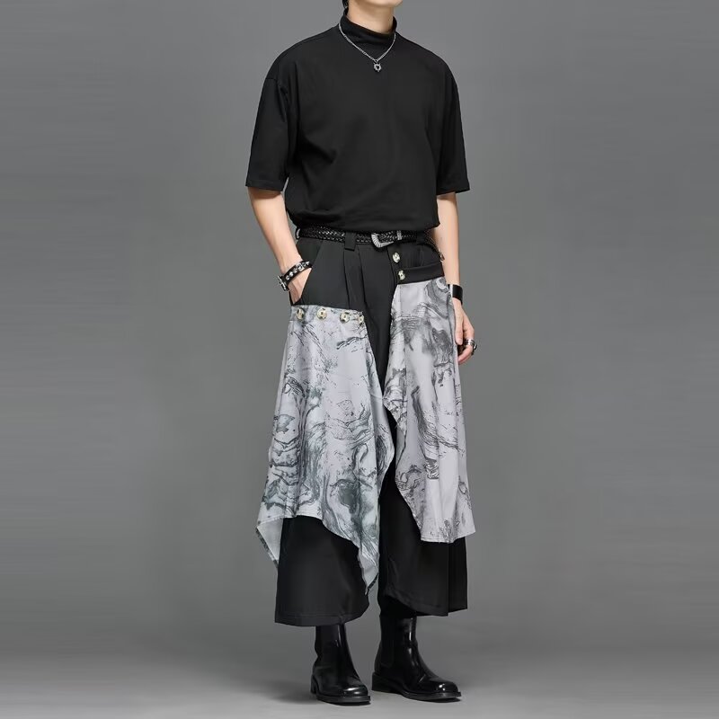 Japanese trendy fashion new artistic temperament ins nine-point pants wide-leg pants Japanese retro tailoring casual pants