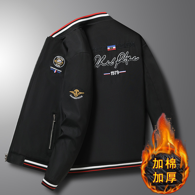 European station high-end little bee embroidery men's cotton thickened cold-resistant warm jacket autumn and winter slim jacket trendy
