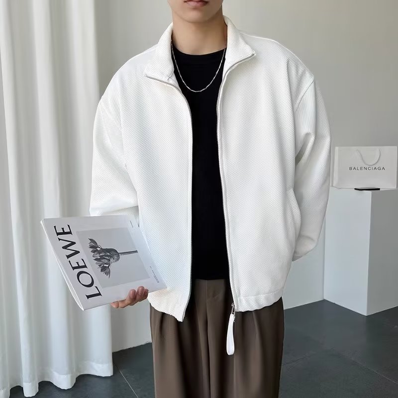 High-end green knitted cardigan jacket for men with stand-up collar, handsome and trendy thin retro street top casual jacket