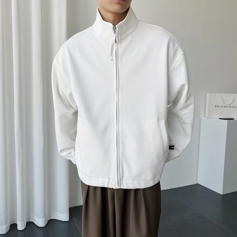 High-end green knitted cardigan jacket for men with stand-up collar, handsome and trendy thin retro street top casual jacket