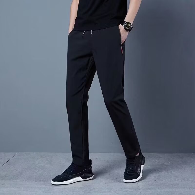 Ice silk pants men's summer thin business versatile slim solid color straight elastic sports quick-drying casual pants